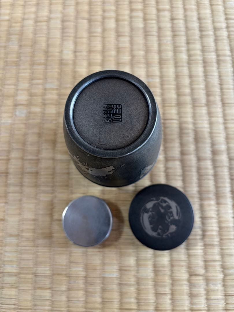 煎茶道具　錫製　林亭瑞製　茶入　茶心壺　細かい装飾　286g 幅7×高10㎝