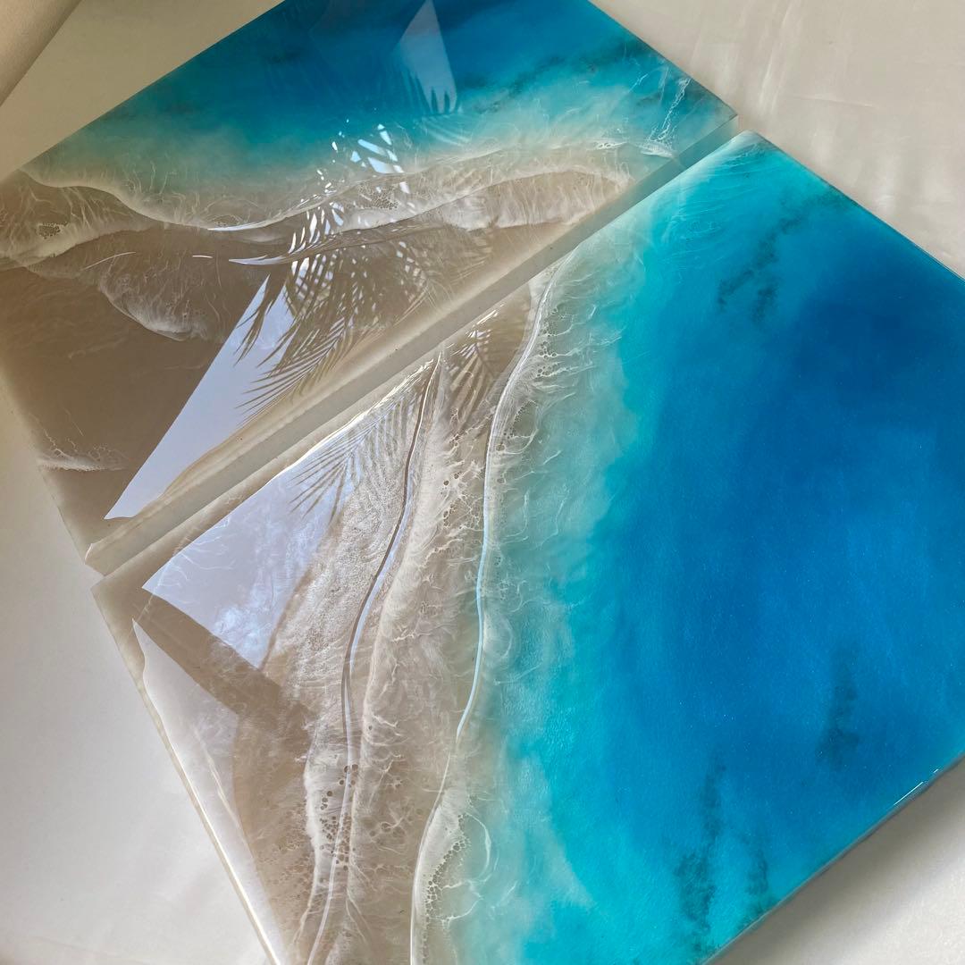 レジンアート　2連パネル　ウェットサンドシリーズ　海アート　オーシャンパネル