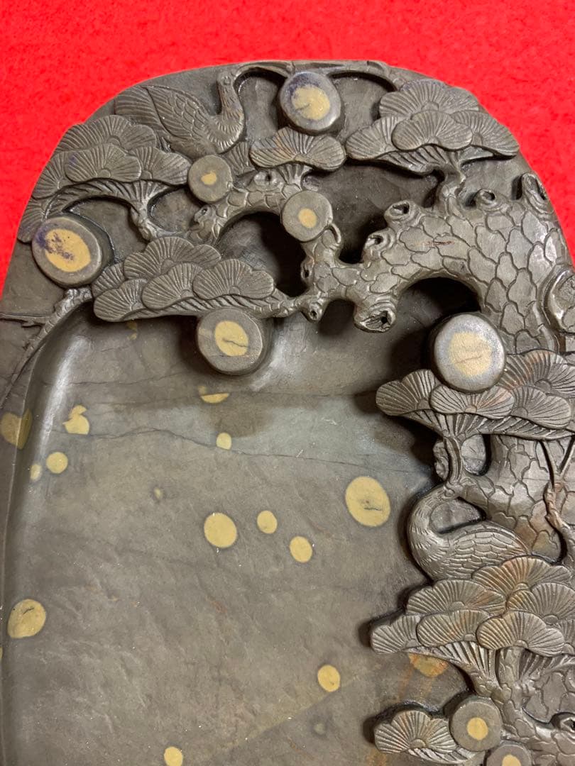 端渓名硯　中国硯　木箱入り　石目高級硯石　石筋模様　石眼多数　超希少品　蛍石