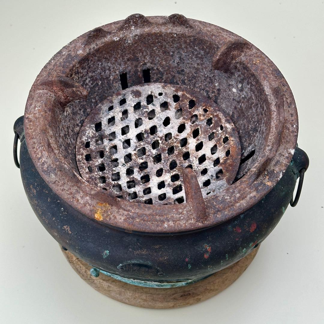 利久焜炉 安田工場 銅製 練炭コンロ アンティーク火鉢　骨董品　レア