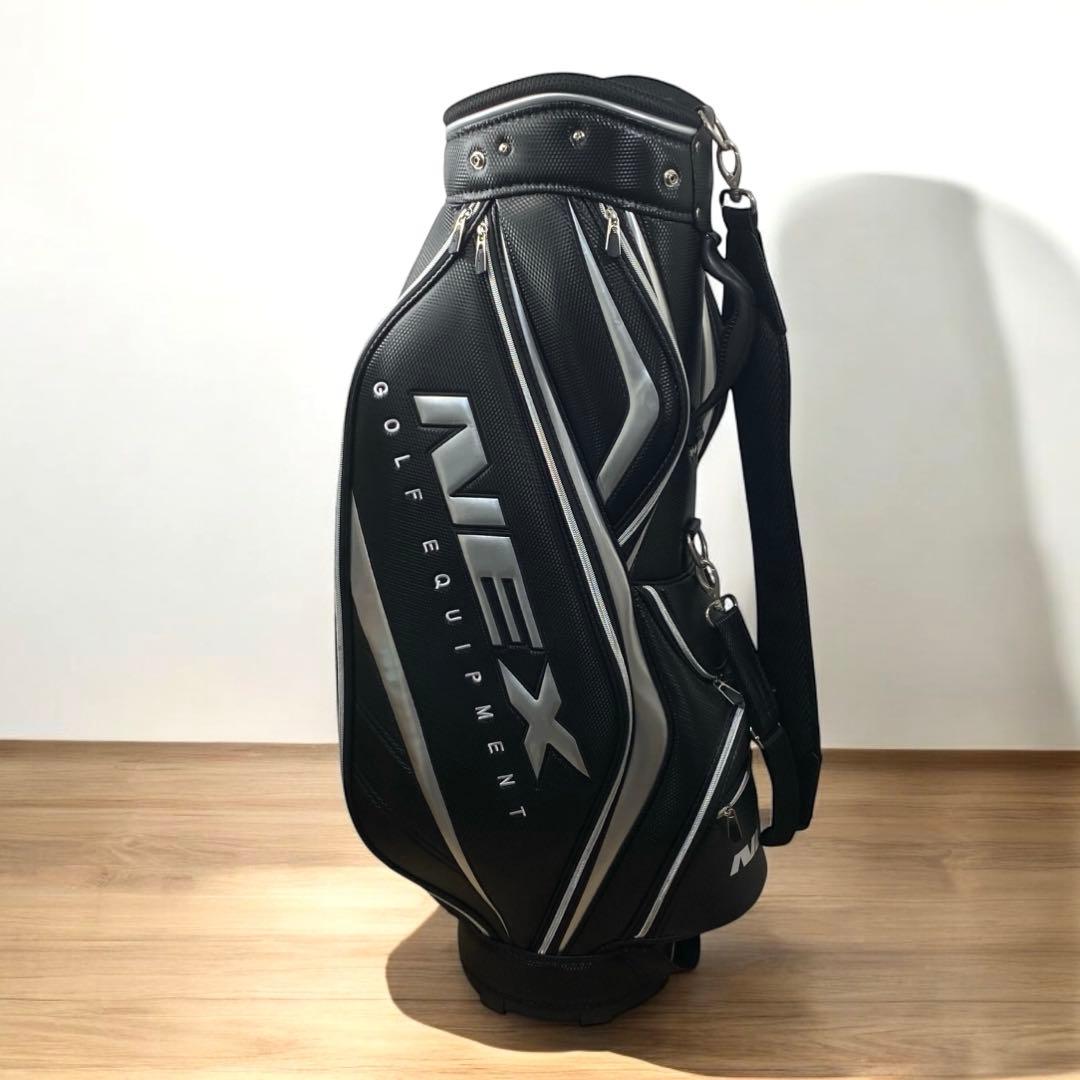 (美品) NEX ゴルフバッグ 合成皮革 黒/銀 中古