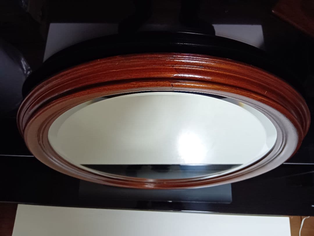 クラシックスタイル 木製壁掛け鏡 楕円形