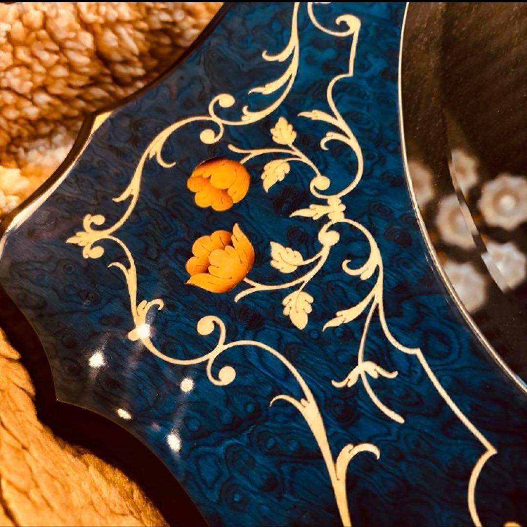 湯布院アンティーク イタリア ドマン ウォールミラー ブルー 大型鏡象嵌 ウッド