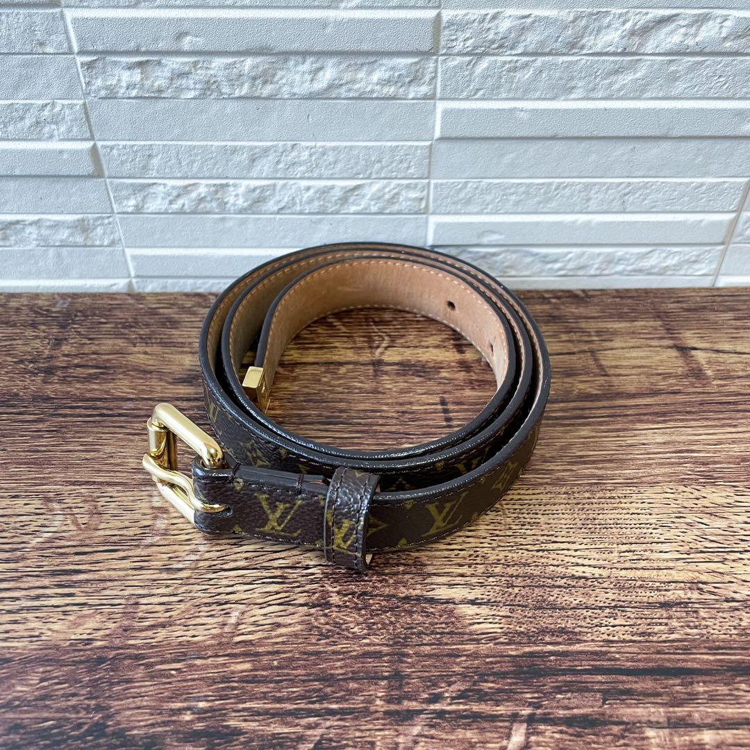 ルイヴィトン モノグラム レザー ゴールド 金具 バックル ベルト 細め.