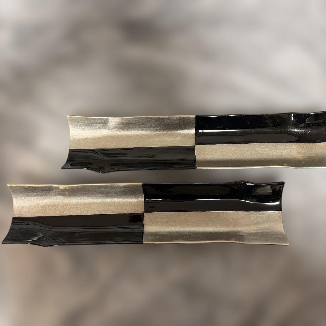 【有田焼】銀と黒の長皿　2枚