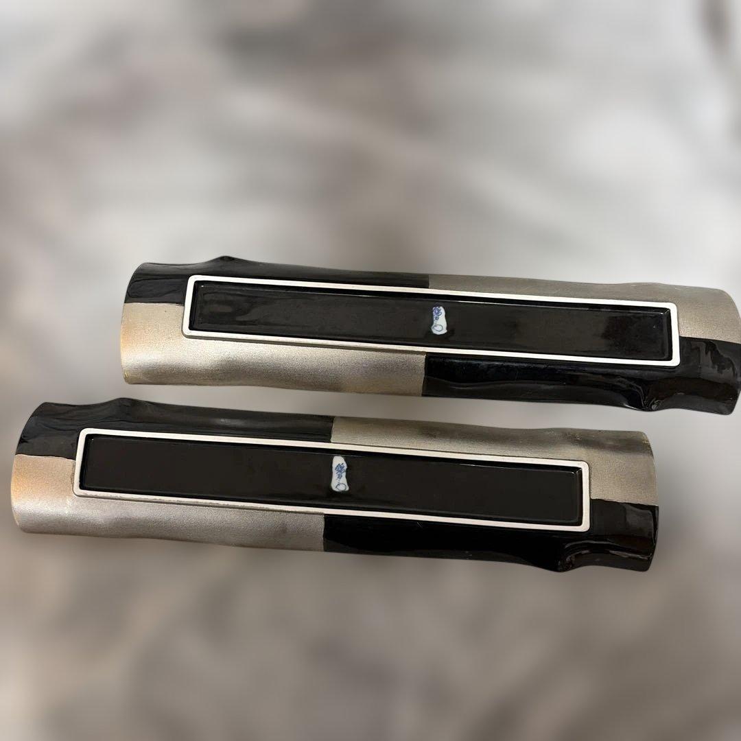 【有田焼】銀と黒の長皿　2枚