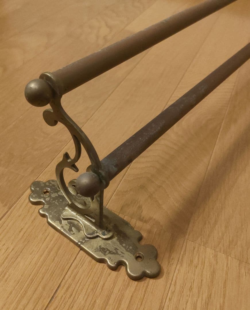 アンティーク 真鍮製 ダブルタオルバー 2連タオル掛け ロングタイプ イタリア製