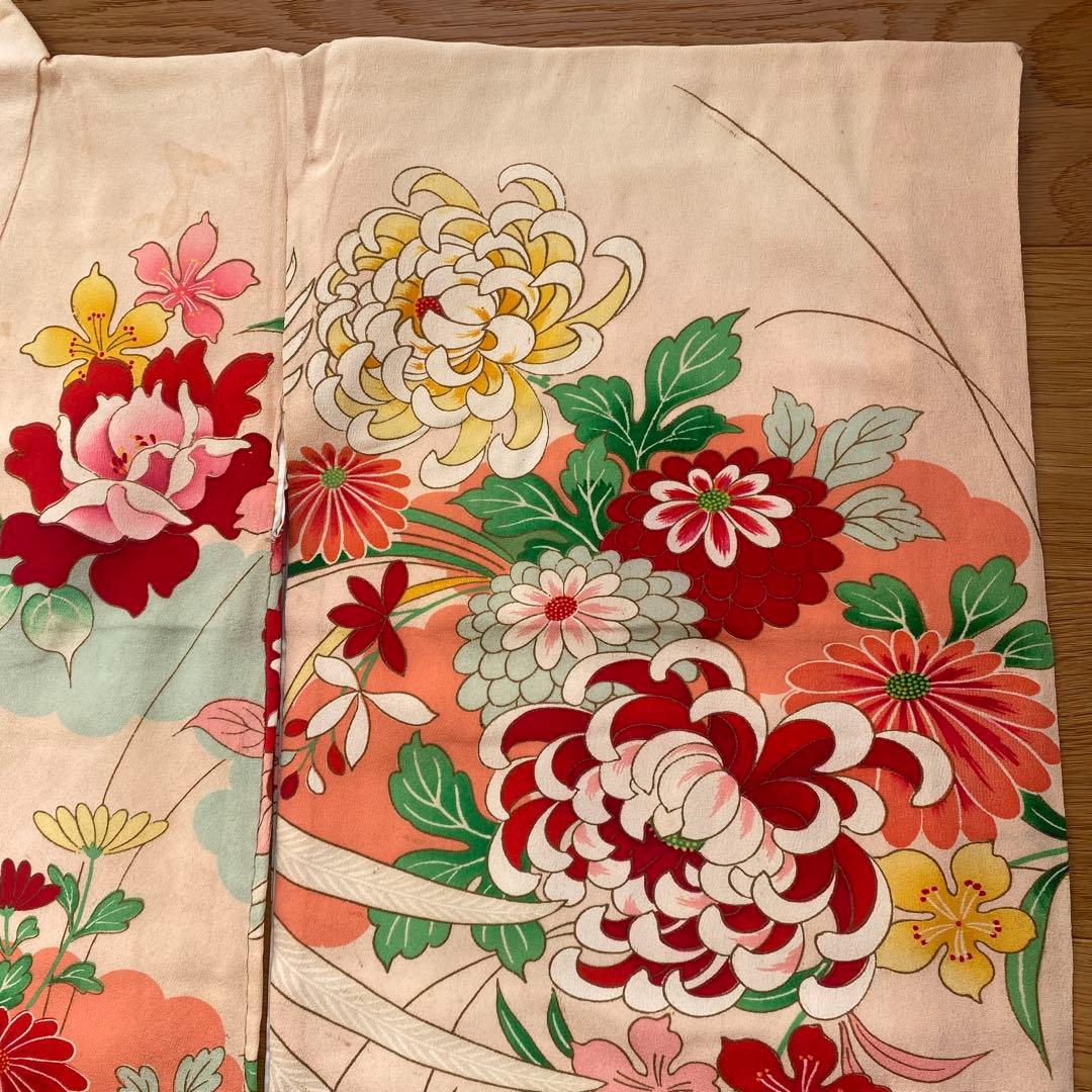 アンティーク　七五三　正月　子供用 花柄 鳳凰刺繍 着物