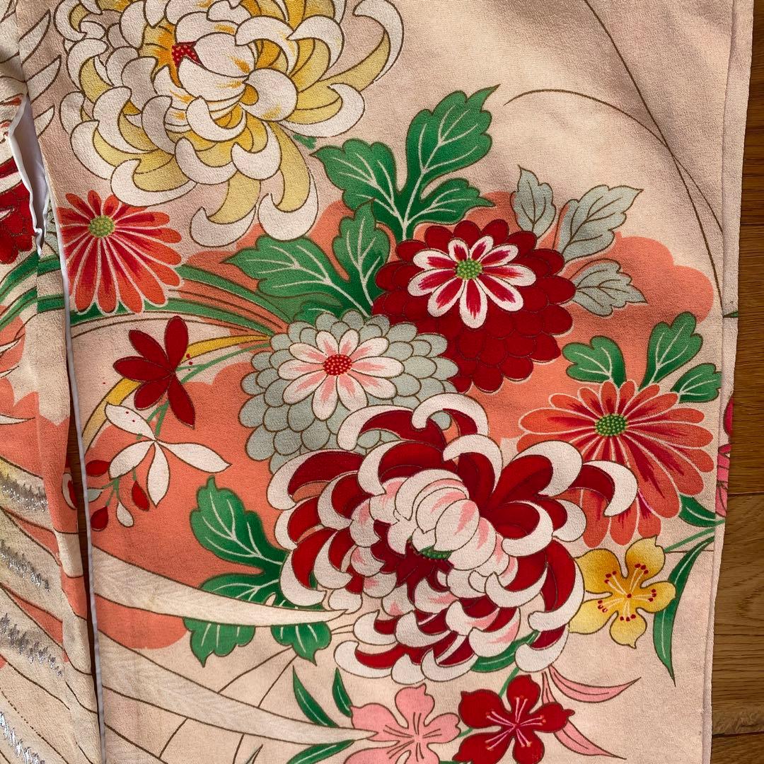 アンティーク　七五三　正月　子供用 花柄 鳳凰刺繍 着物