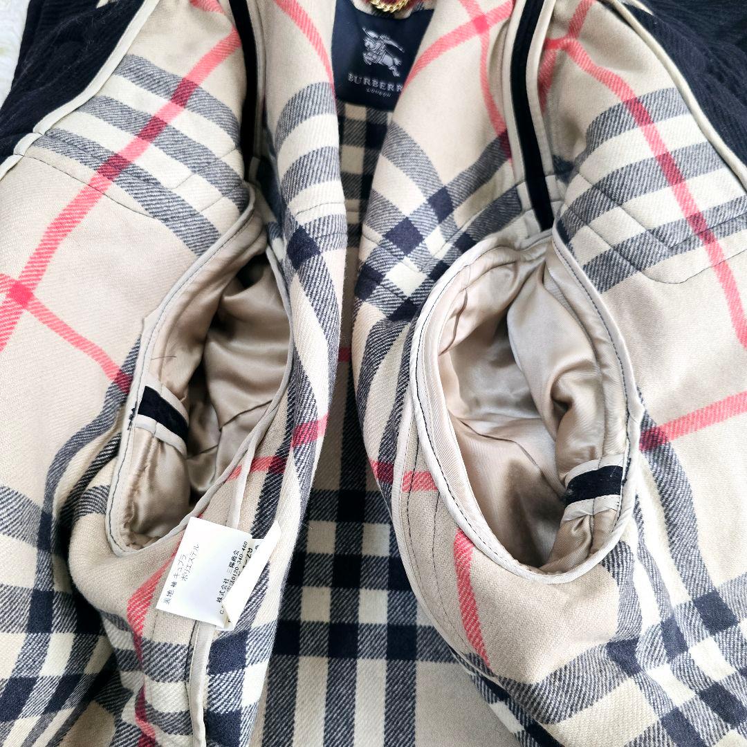 美品✨バーバリーロンドン　ダッフルコート　カシミヤ混　ノバチェック　黒　M