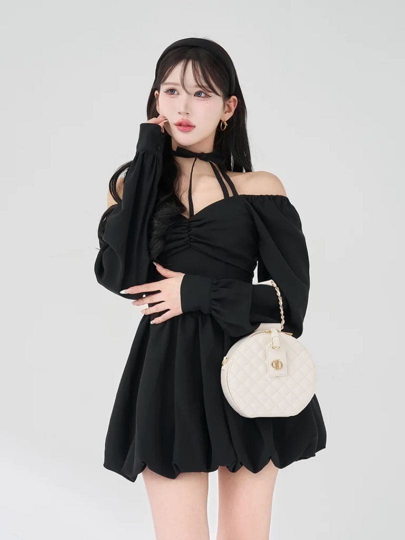 新品タグ付 ダーリッチ ウエストコルセットバルーンミニワンピース ブラック F