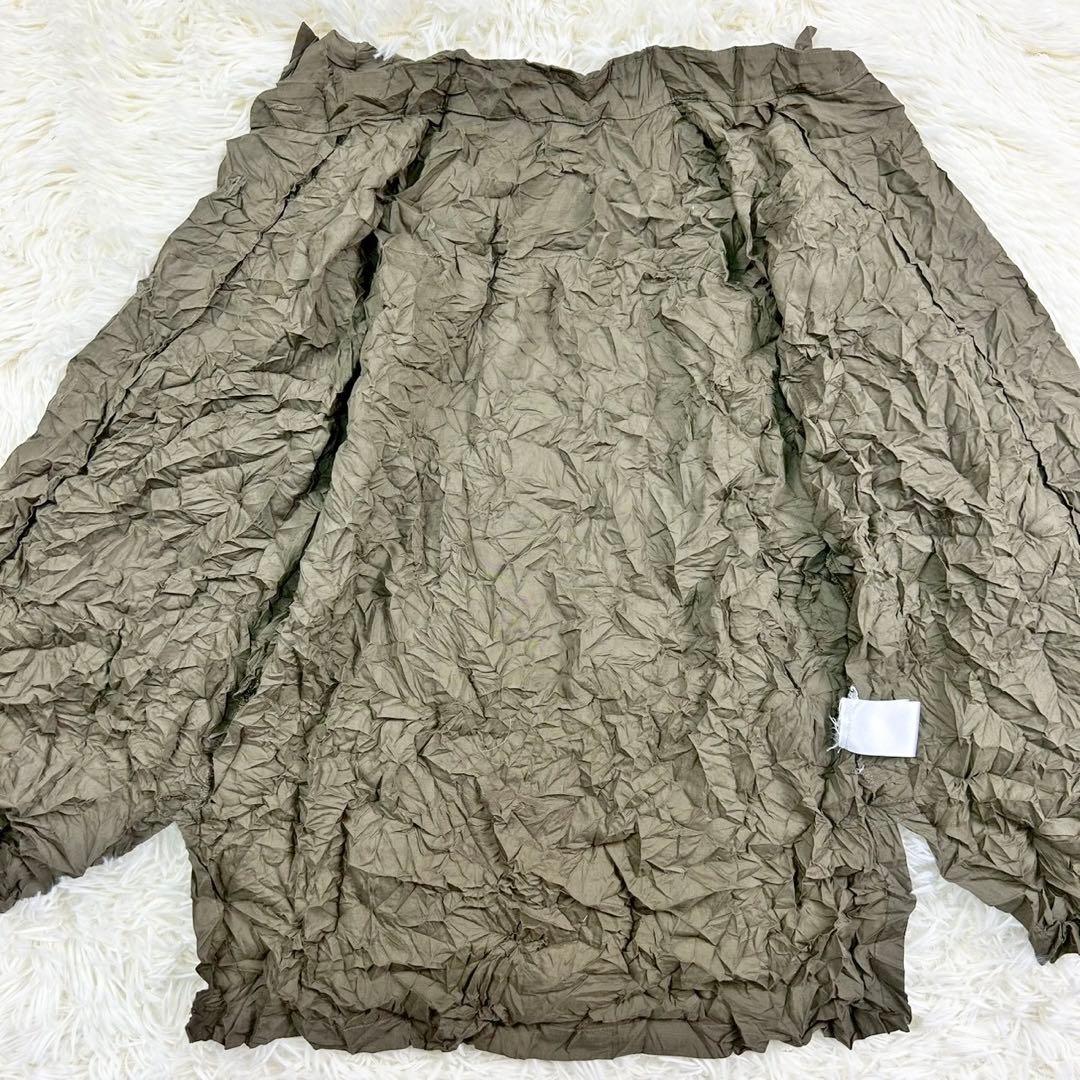 美品　イッセイミヤケ　ブラウス　シワ加工　前開き羽織長袖　カーキ　M