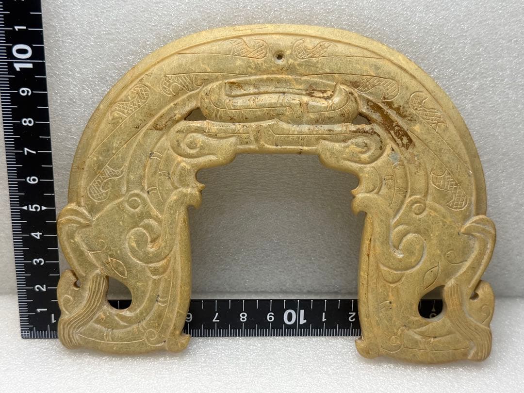 古玉 翡翠製 彫刻 ネックレス手彫り 天然石 古玩 両面彫刻 玉璧