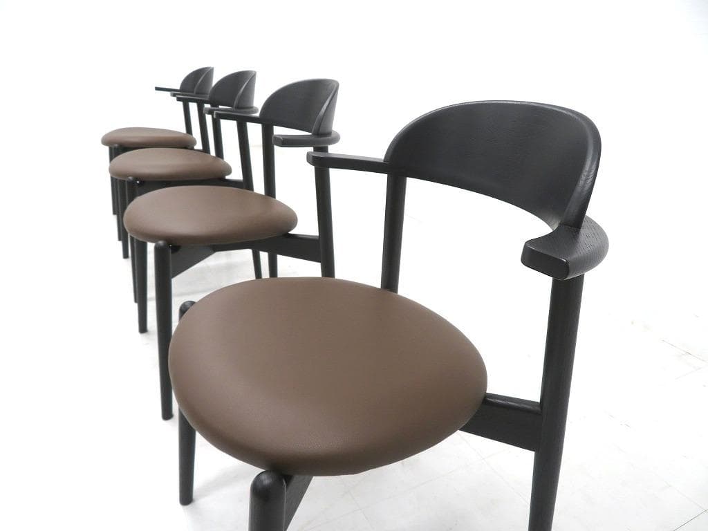 展示品　マスターウォール　本革　無垢材　ダイニングチェア　4脚セット　北欧