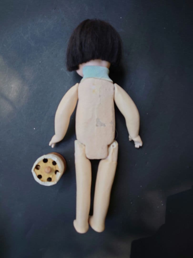 樫村瑞観　自由人形　市松人形　32cmくらい　着物+被布+お帽子