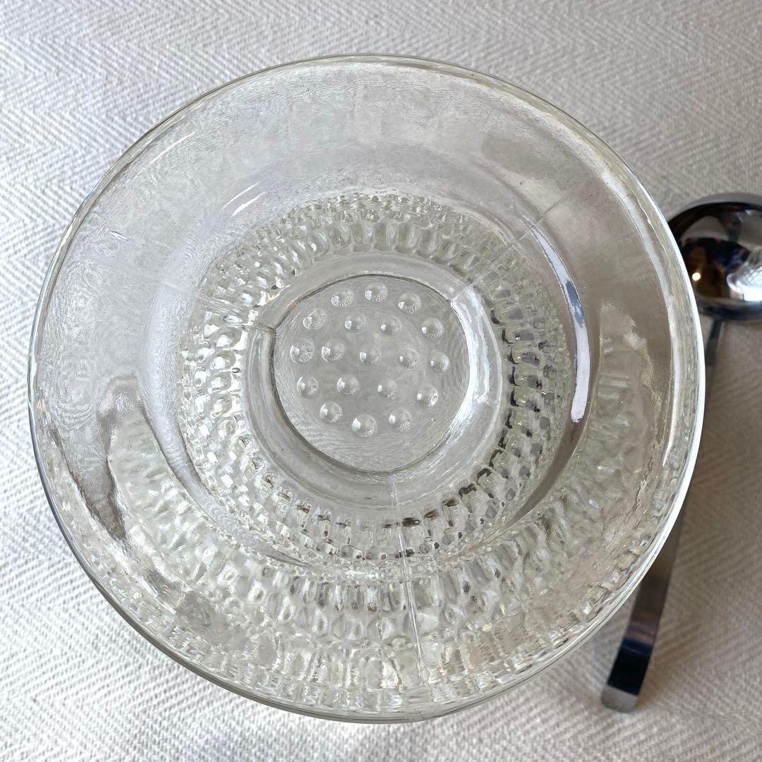 ①70年代 フルーツポンチ クリアプレスガラス 器 大型 花型 お玉付