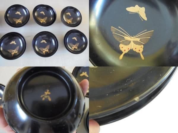 AKa6485　時代　蒔絵椀　１０客　木皿　２０枚　セット