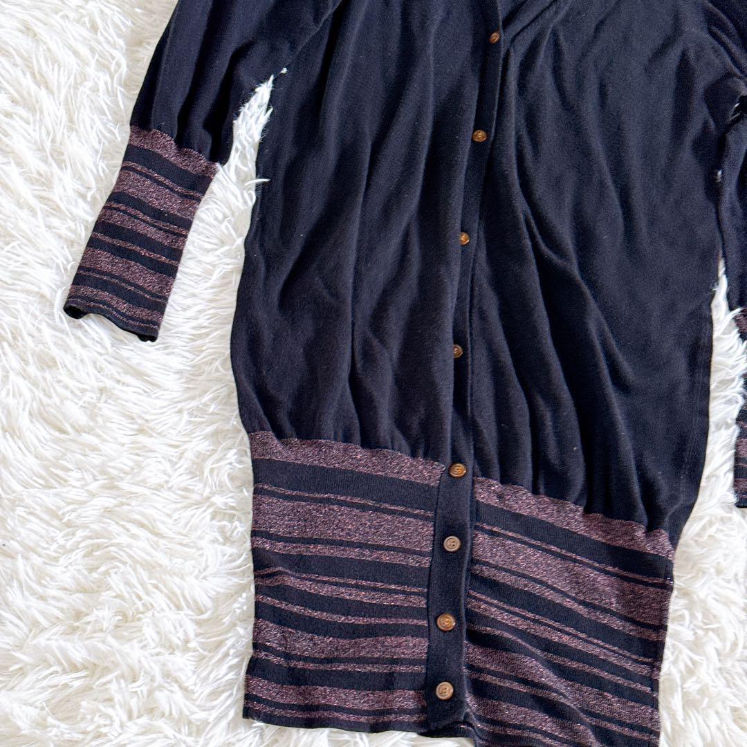 ヴィヴィアンウエストウッド　オーブ刺繍 ラメ切替ロングカーディガン　黒　Sサイズ