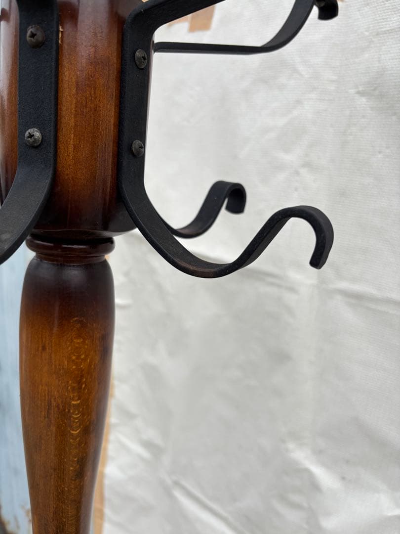 アンティーク なカリモク コロニアル　ポールハンガー　傘立て付き木製6フック