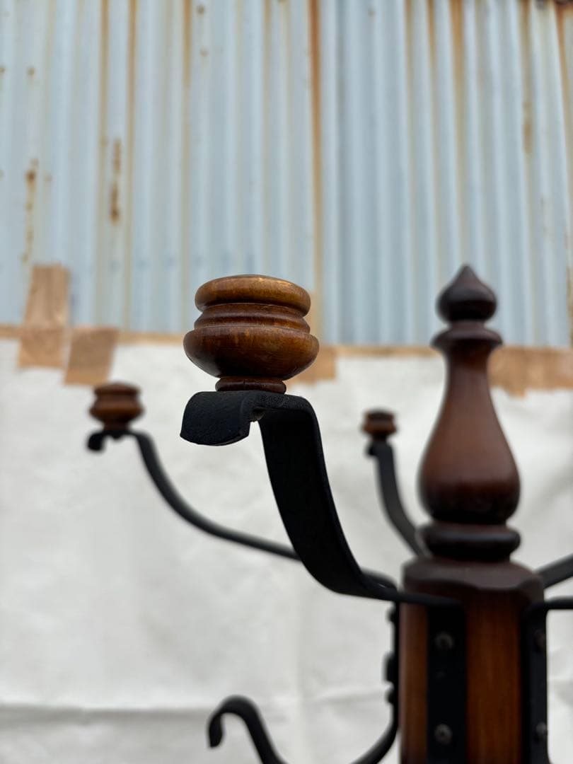 アンティーク なカリモク コロニアル　ポールハンガー　傘立て付き木製6フック