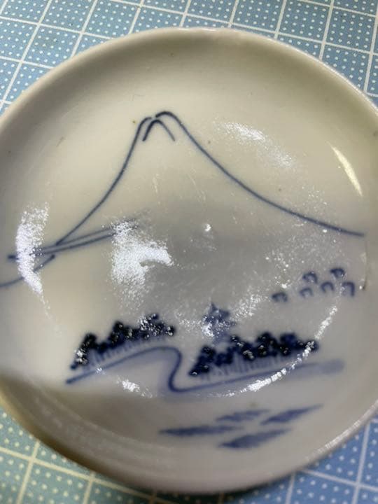 豆皿　【m75 骨董　極小　天塩皿　染付　富士山　山水　風景画　古伊万里】