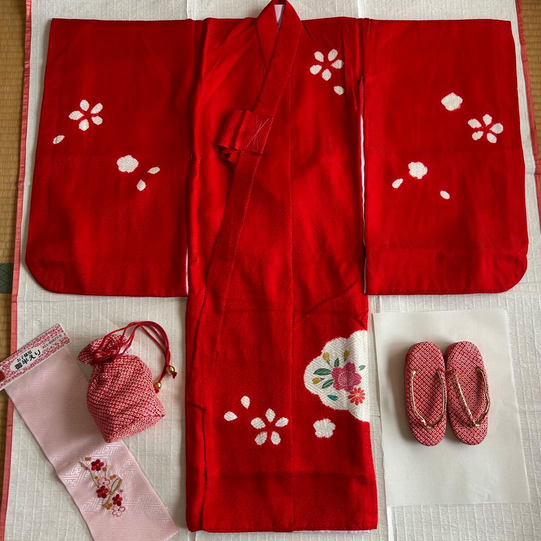 七五三 3歳 フルセット 総絞り 着物 正絹 被布 刺繍 三歳 草履 753