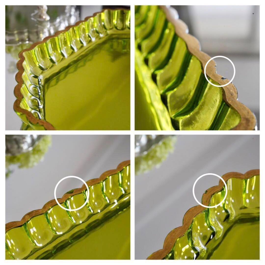 華麗なる オールド サンルイ 金彩 グリーン トレイ★アンティーク クリスタル★