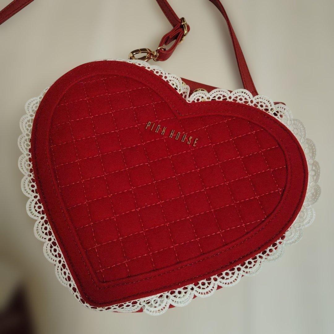 ハート型ベロアバッグ　ピンクハウス　ピンク＆レッド　2点セット