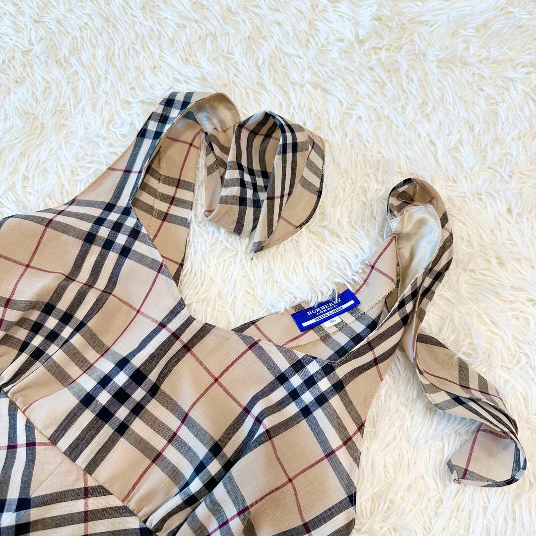 美品 バーバリーブルーレーベル ノバチェック ワンピース ホルターネック 36