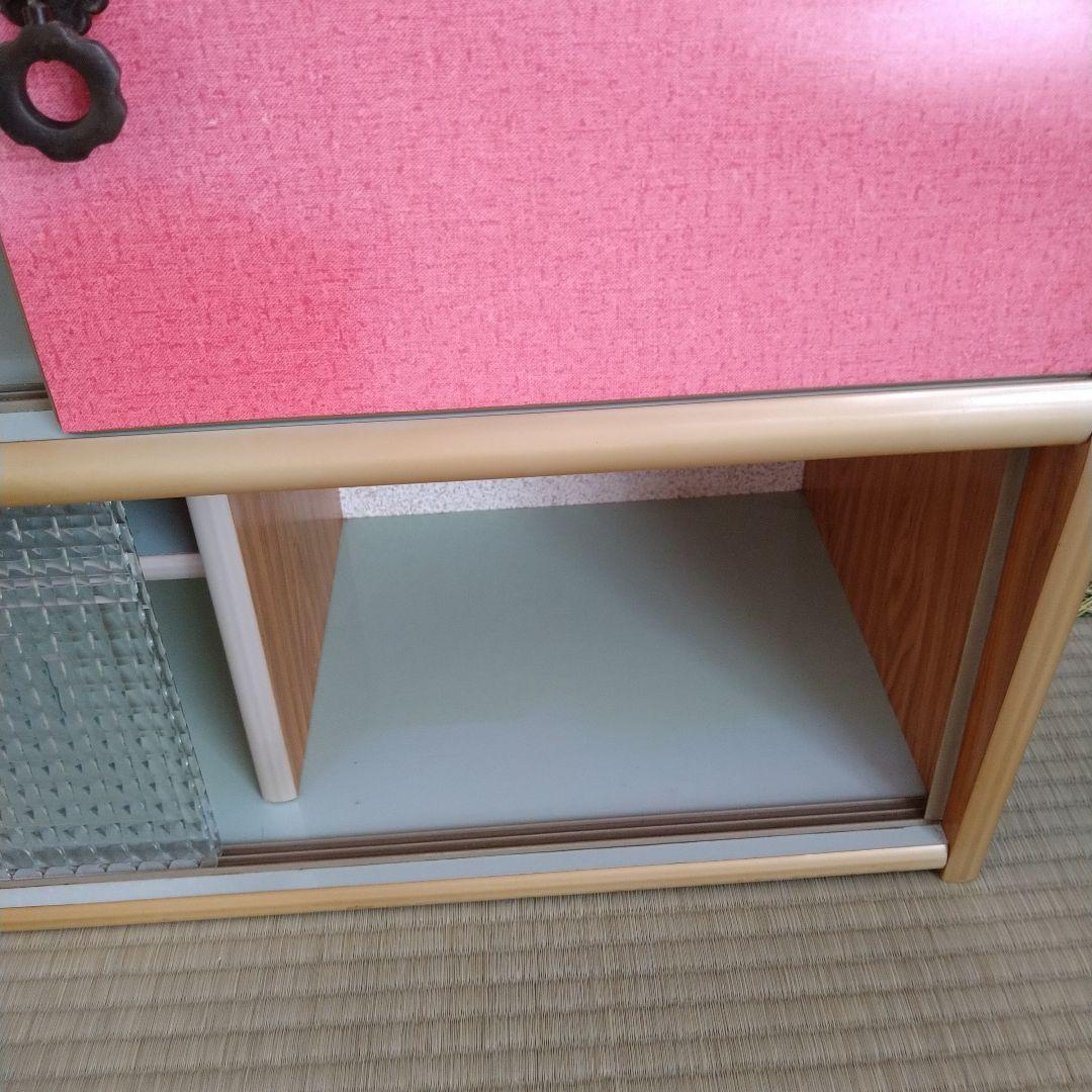 レトロ　飾り棚　吊り棚　モザイク硝子　シャビー　昭和　サイドボード　食器棚