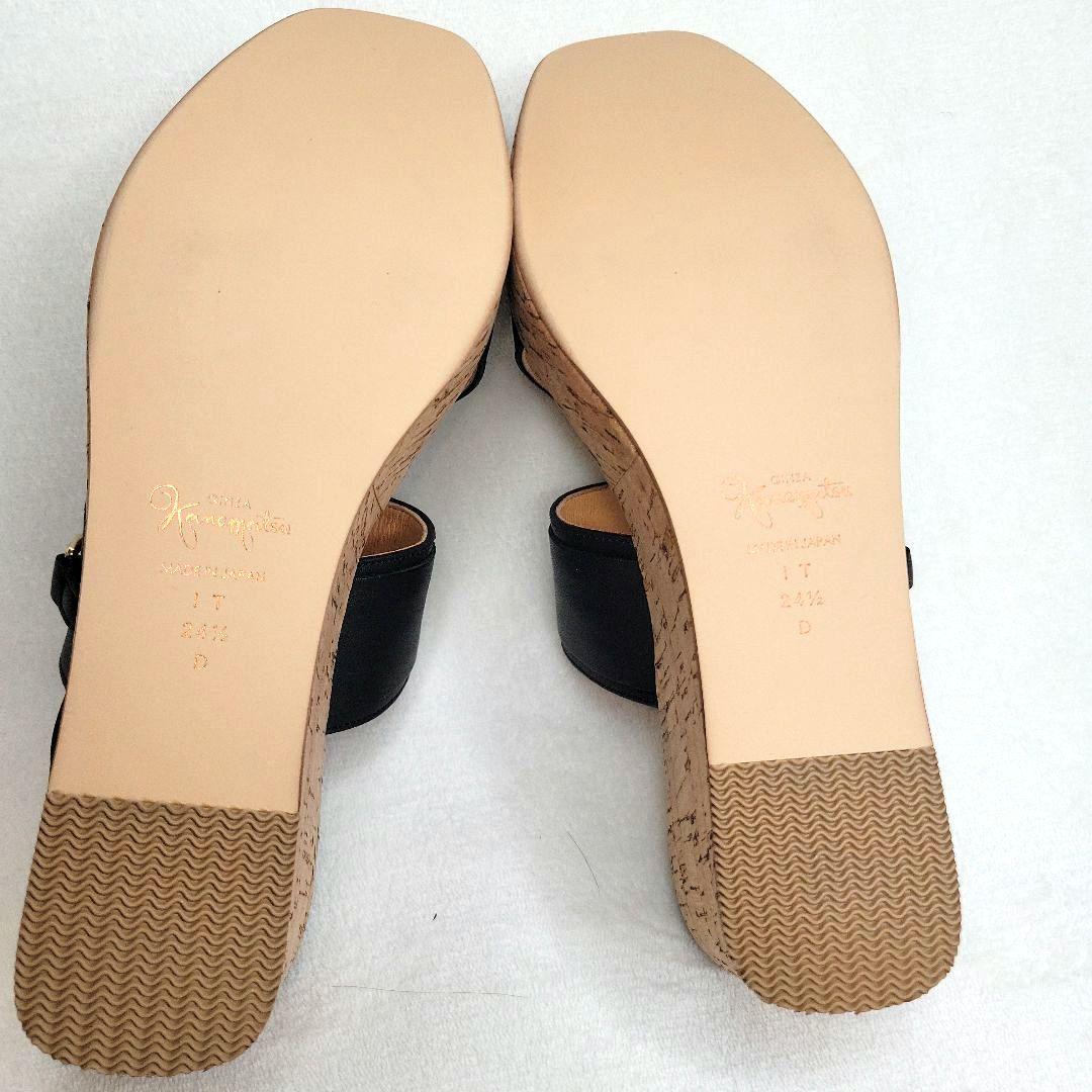 【銀座かねまつ】ウェッジミュールサンダル 黒 24.5cm 未使用品