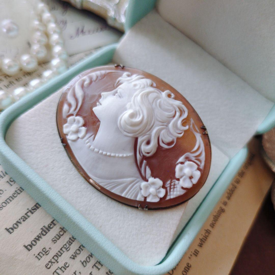 ITALY SILVER900 シェルカメオブローチ 貴婦人 楕円形 ペンダント