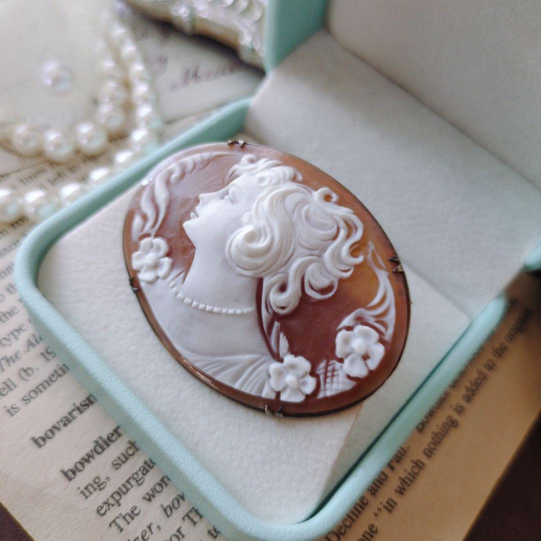 ITALY SILVER900 シェルカメオブローチ 貴婦人 楕円形 ペンダント