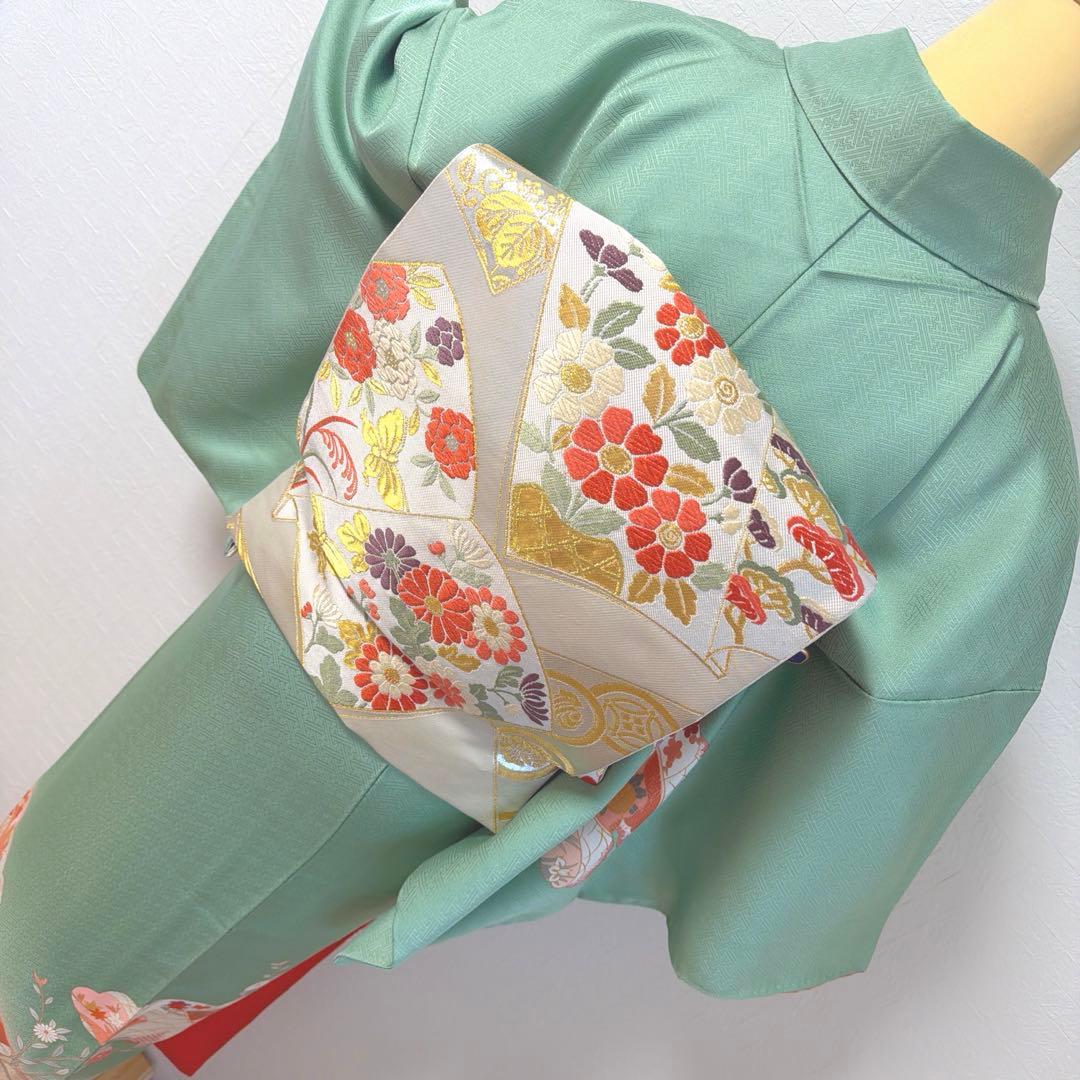 492 訪問着フルセット 正絹 ミントグリーン 淡緑 金彩 暈し染め フォーマル