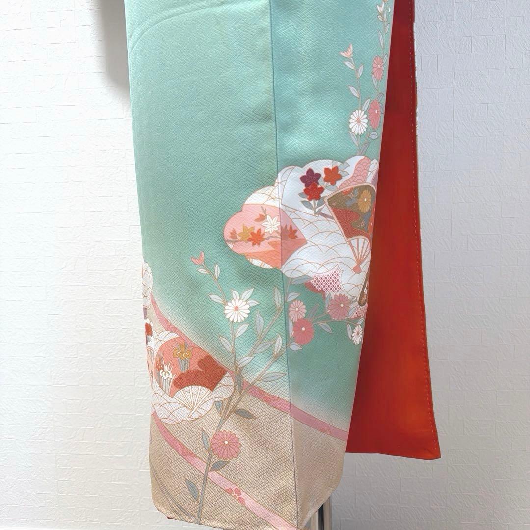 492 訪問着フルセット 正絹 ミントグリーン 淡緑 金彩 暈し染め フォーマル