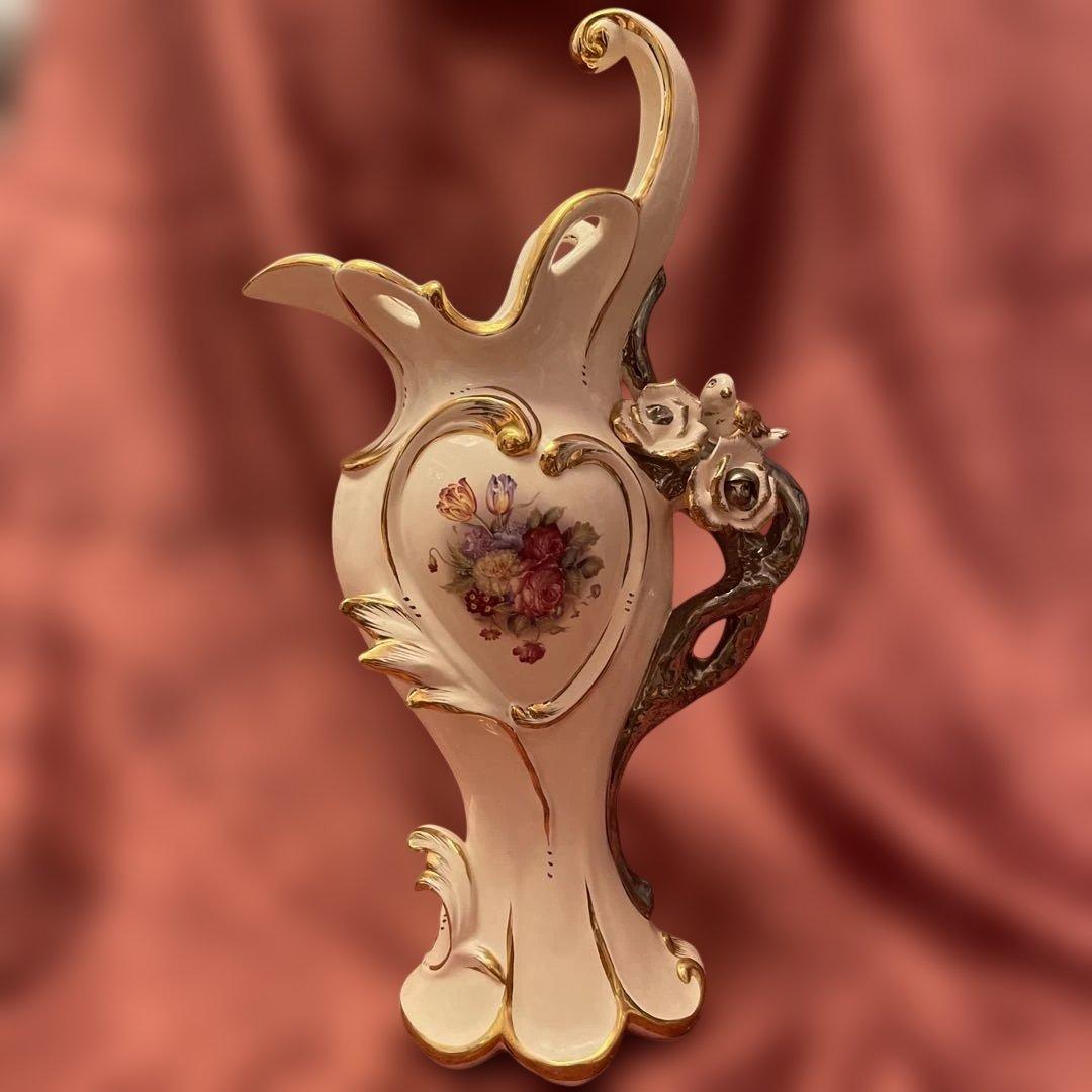 ロココ調ファン必見！ロココ調　ヴィンテージ希少品　薔薇柄花瓶　ヨーロッパ陶器