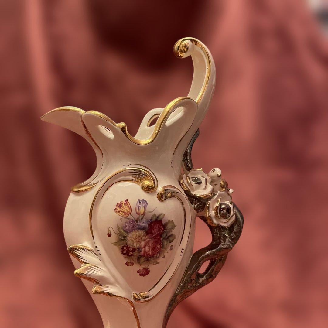 ロココ調ファン必見！ロココ調　ヴィンテージ希少品　薔薇柄花瓶　ヨーロッパ陶器