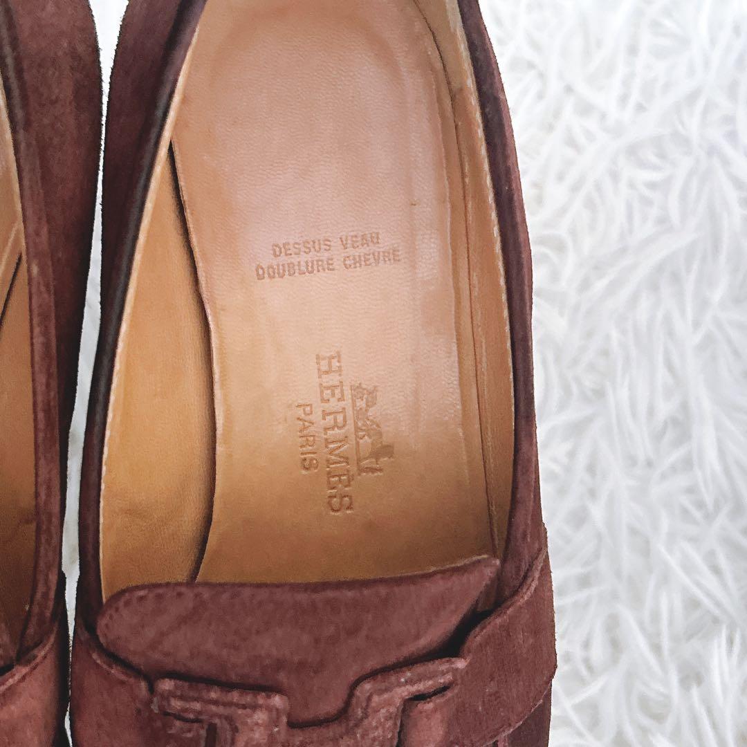 HERMES Hマーク スエード　革　ローファー　パンプス　ブラウン 35.5