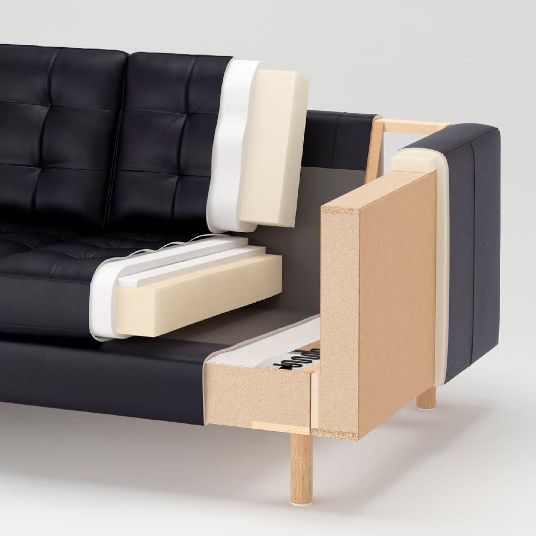 IKEA イケア LANDSKRONA 黒合成皮革 カウチソファ オットマン付き