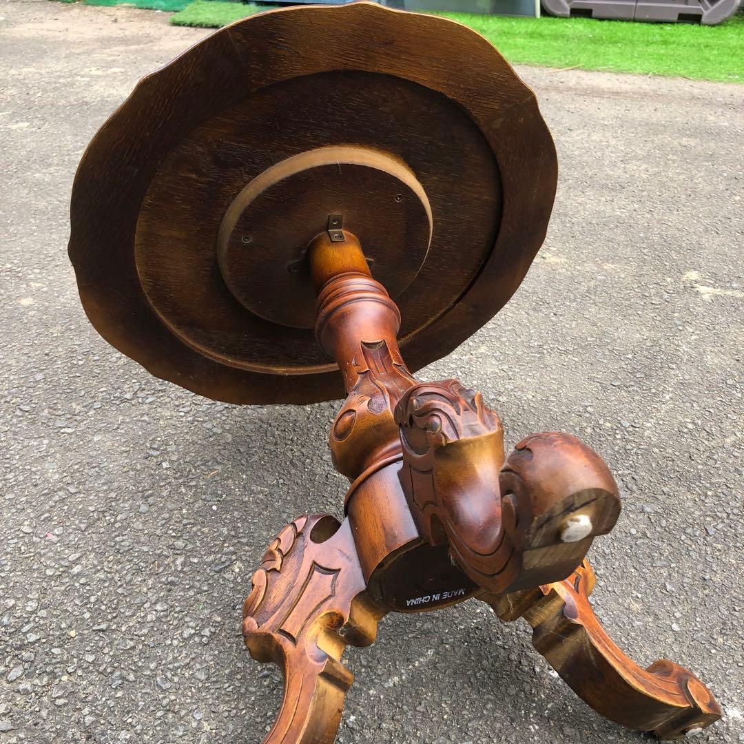 マホガニー無垢材 コーヒーテーブル アンティーク調木彫装飾 美しい木目のテーブル