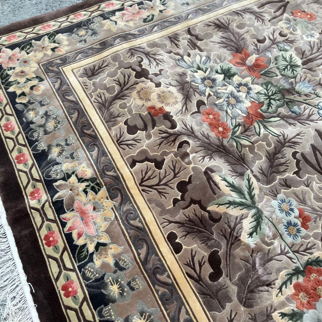 中国段通 花柄 手織り絨毯 肉厚 カーペット 織物 絨毯 ビンテージ ラグ