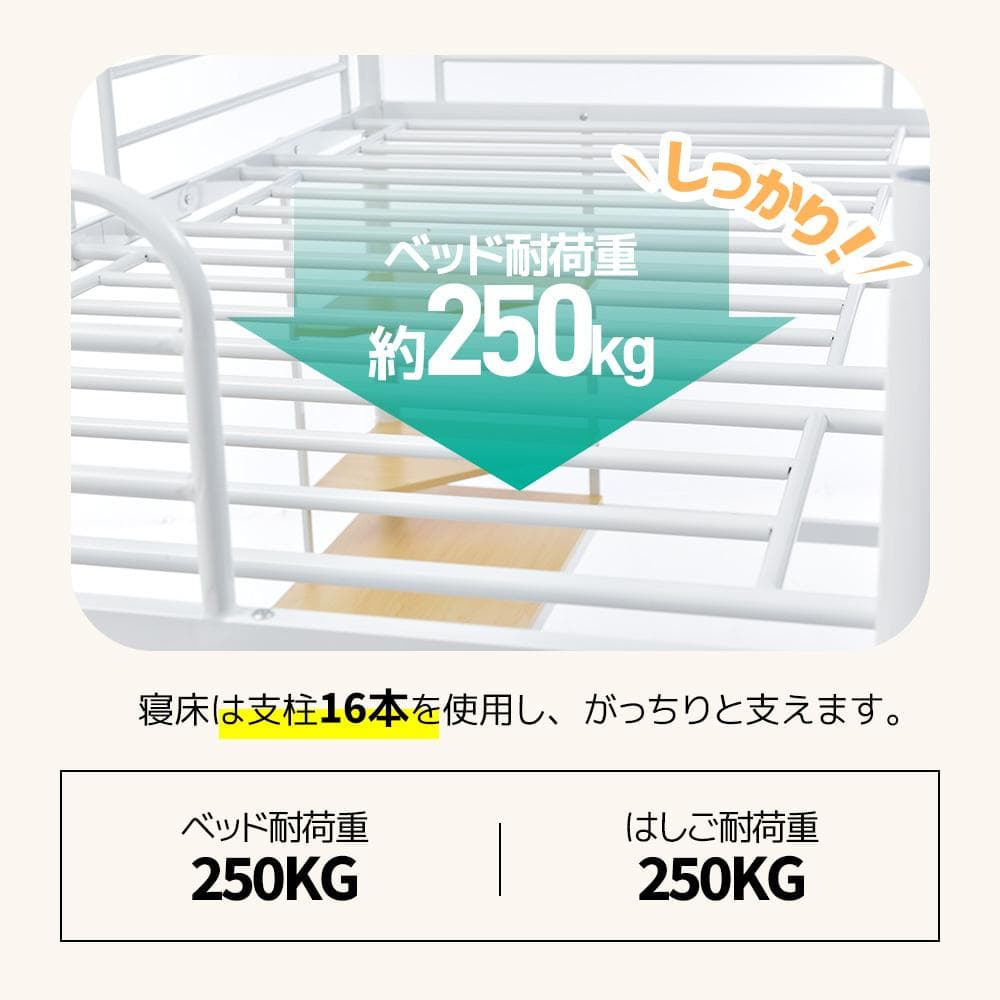 赤字価格！！売切ゴメン！ コンセント・デスク付きロフトベッド　二段　WHITE
