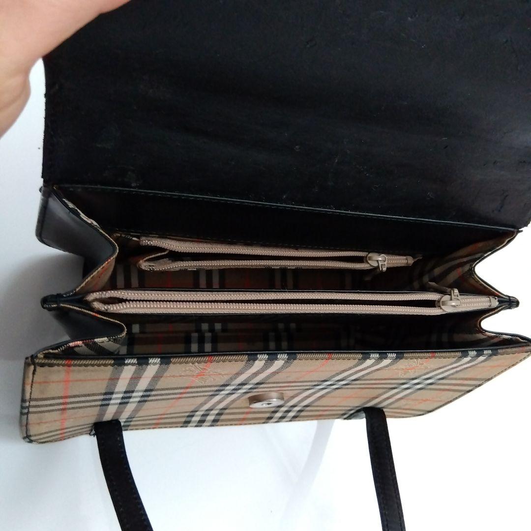 Burberry ハンドバッグ ブラック/ベージュ チェック柄　幅23cm