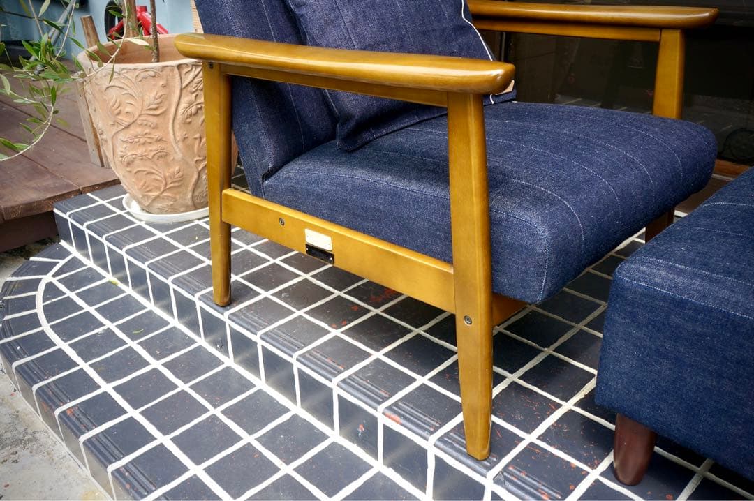 【カリモク60】【クッション付き】Kチェア １シーター & オットマン デニム