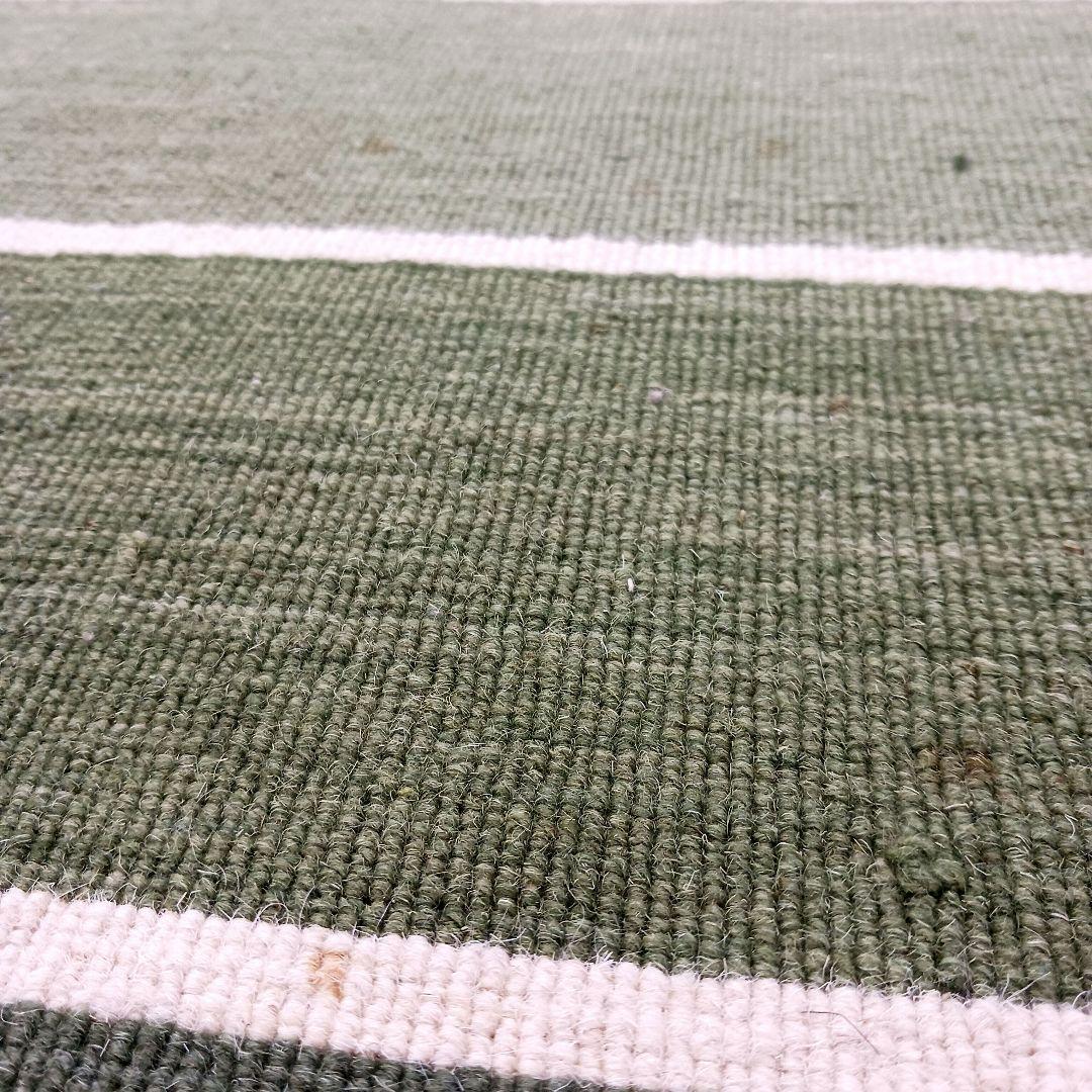 Y2579 インド製 ハリス ウール100% 手織り 平織ラグ 大判