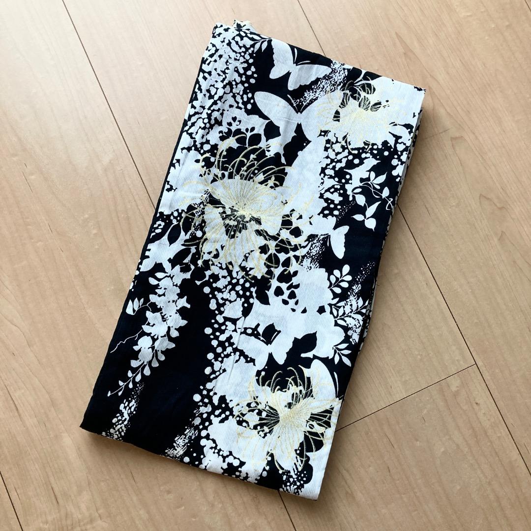 ☆美品☆ レディース浴衣 帯 白地 黒模様 金刺繡　2点セット