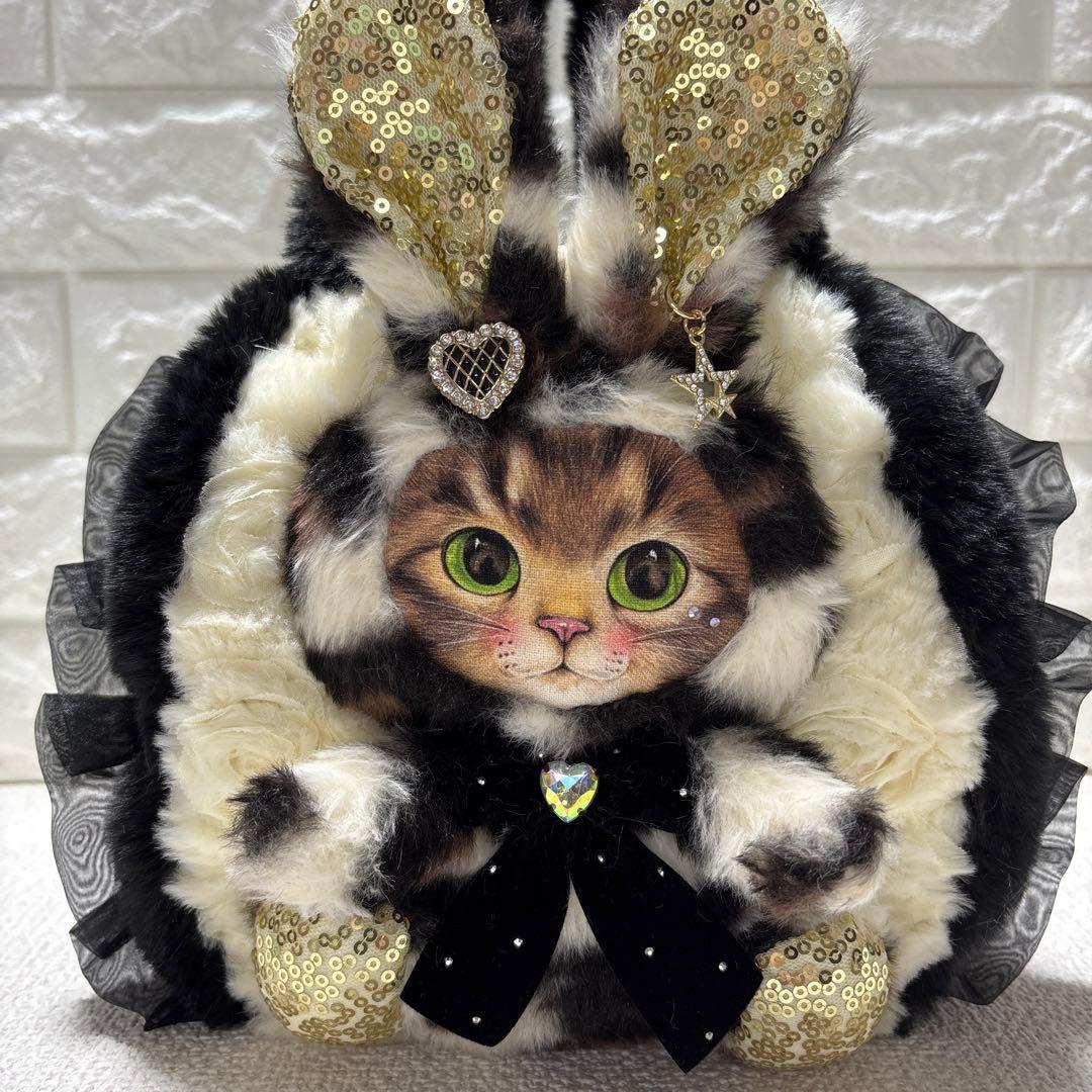 牡*中様 コヤンイサムチョン　フリルファーバッグ　黒　サンダーちゃん　ヒョウ柄