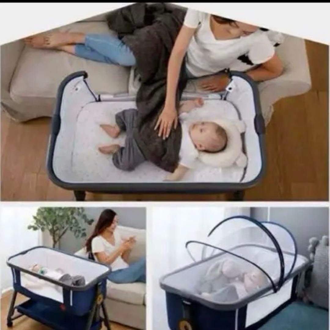 【美品】HZDMJベビーベッド 折りたたみ式 収納袋付　高さ６段階調節　添い寝