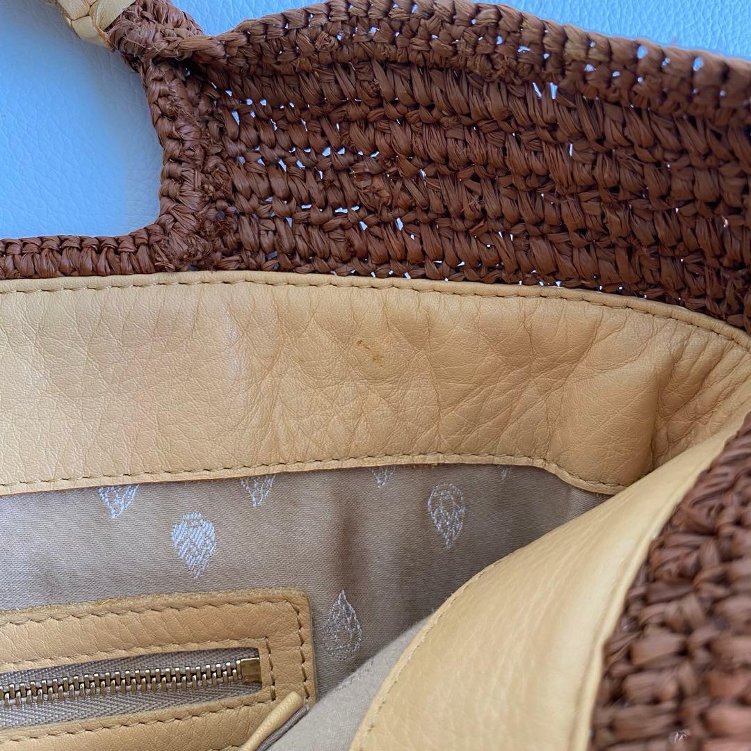 極美品　ヘレンカミンスキー　ラフィア　レザーハンドル ラフィアトートバッグ