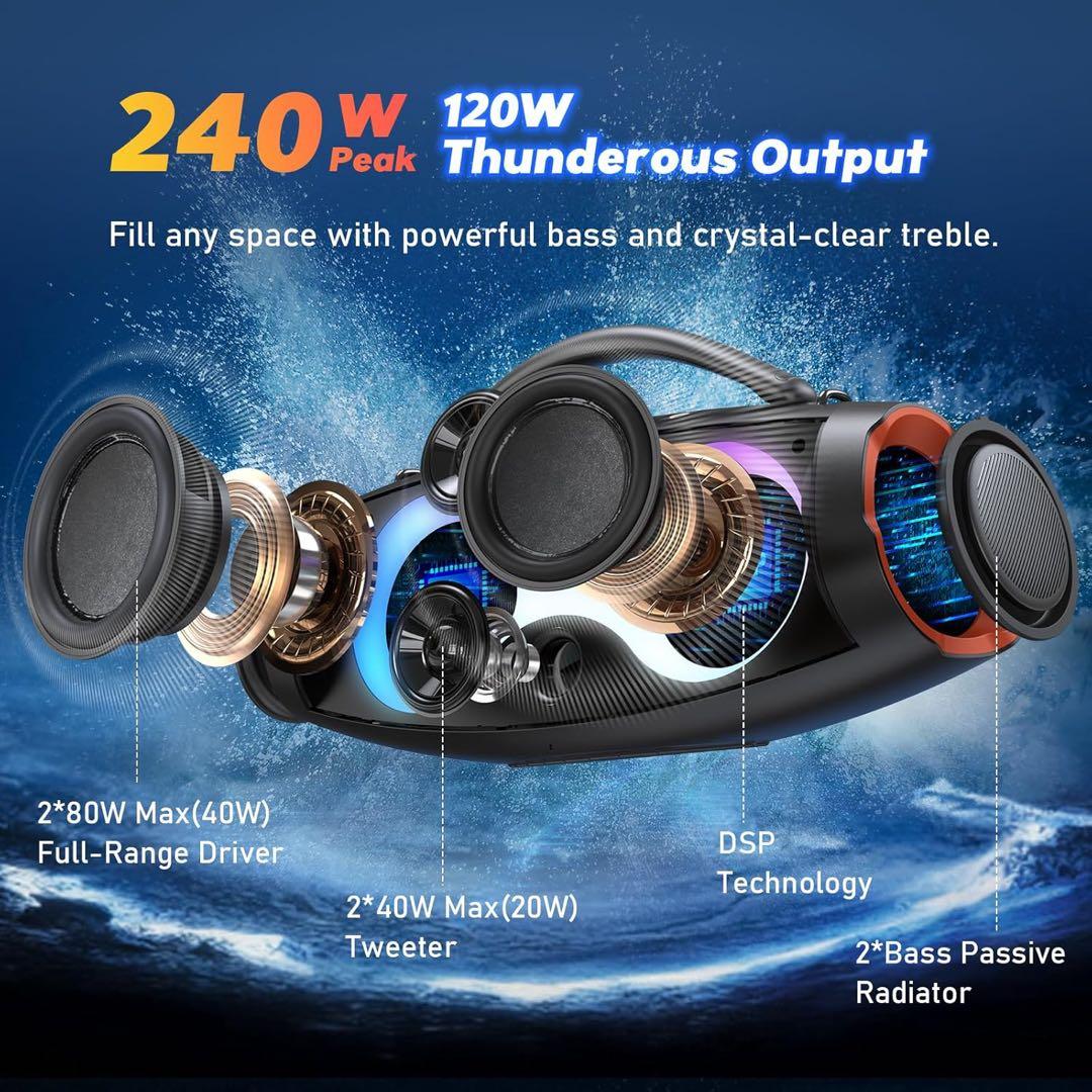bluetoothスピーカー ワイヤレス 120Ｗ IPX6 RGBライト搭載